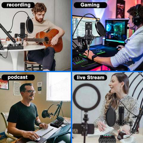 Dual Podcast Gear Bundle For Two With V8s Voice Changer And BM 800 Studio Condenser Microphones used for recording, gaming, podcast, live stream