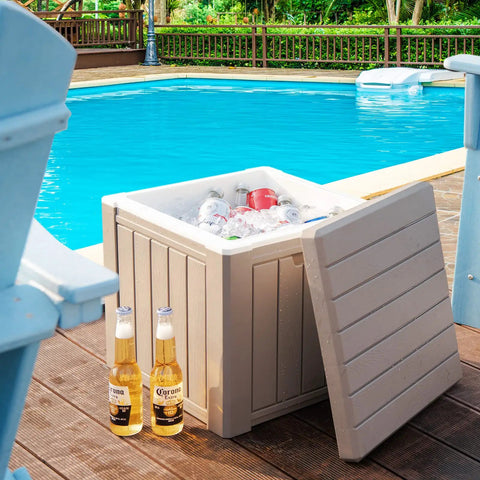 Light Coffee 10 Gallon Polypropylene Ice Chest With Removable Lid And Built In Handles 17 By 17 By 16 Inches 4 In 1 Multipurpose Cooler by pool