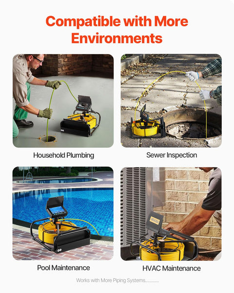 Pro Grade Sewer Camera With Crisp 4.3 Inch Screen And 98 Foot Cable for HVAC maintenance inspection.
