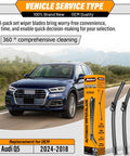 All Weather Windshield Wiper Blades 3 Pack For Audi Q5 2018 to 2024 Front 24 Inch And 20 Inch Rear 15 Inch Replacement displayed.