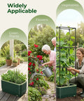 Raised Garden Bed Planter With Trellis For No Fuss Self Watering Tomatoes Climbing Plants And Veggies For Indoor Outdoor Patio Garden Great For Balcony And Yard Gardens And Aids Healthy Harvest in use on patio with vegetables and flowers.