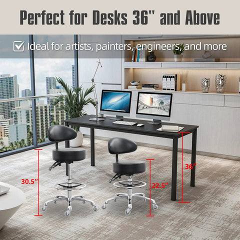 Big Cushion Drafting Chair With Backrest Rolling Stool for Studio shown beside desk in office setting, highlighting ergonomic use.