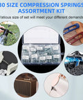 300 pcs stainless steel compression springs assortment kit in clear organizer with labeled bags, 30 sizes