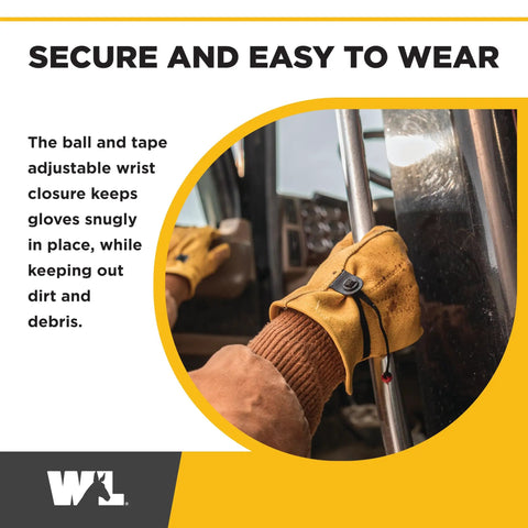 Heavy Duty Leather Work Gloves For Men Cowhide Tough Enough For Ranching Farm And Construction Adjustable Wrist Gunn Cut Design Abrasion And Puncture Resistant Comfort Fit Saddletan Size Large securing worker's hand on metal pole