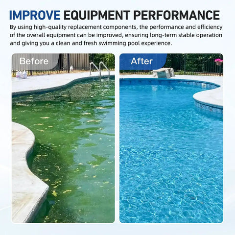 Before and after pool image showcasing effect of Tank Bottom Assembly 170016 With Clamp For Pentair FNSP36 FNS Plus 36 Sq Ft DE Filter EC 180007 Replacement Part Built Tough Easy Install One Year Warranty
