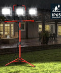 Beast Bright 150W LED Work Light With Tripod Stand Dual Head Flood Lamp 15000 Lumens IP65 Waterproof in outdoor rain setting