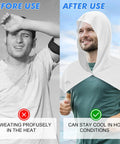 Comparison of man before and after using 3 Pack Cooling Hoodie Towels For Neck And Face With UPF 50 Sun Protection And Instant Cooling Ice Towels