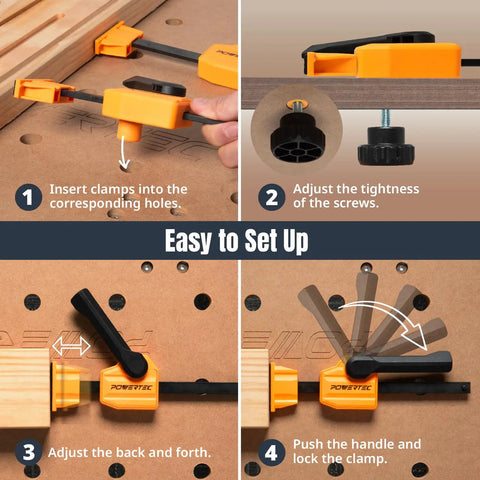 Step-by-step guide using Heavy Duty Bench Dog Clamps For Three Quarter Inch Holes With Quick Release And 176 Pound Clamping Force