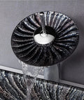 USZWBY Bathroom Vessel Sink, Tempered Glass Artistic Vessel Bowl Sink Waterfall Faucet in sleek black design.