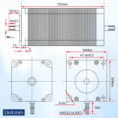 Technical diagram of Four Nema 23 2-Phase Hybrid Stepper Motors Deliver Beefy 2.8 Nm Torque and 425 Oz-In Holding Torque.