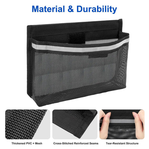 3 Pack Boat Storage Mesh Bags Self Adhesive Marine Caddy Organizer With Reflective PVC Mesh Waterproof No Drill Install For Boat Cabin Deck And RV Storage Accessories showing close-up of mesh material and durability features.