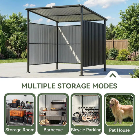 Six By Six Foot Outdoor Shed For Grill Gear And Patio Storage, Open Front Design With 36 Sq Ft Footprint, displayed in garden setting