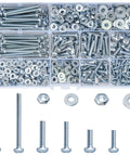Top Shelf Assorted Hardware Kit For Cabinets And Drawers Featuring Dead Simple Phillips Pan Head Screws Mixed Jumbo Box Of Bolts Nuts And Washers In Silver Bright Finish For No Sweat Quick Fixes organized 651 pc zinc steel fasteners in clear plastic case.