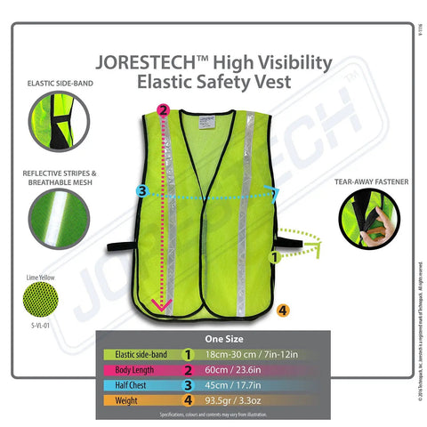 High Visibility Safety Vest For Work Sites Yellow Lime Open Mesh With 1 Inch Reflective Tape Prismatic Stripes Detail Diagram