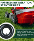 Lawn mower on grass with a 2 Pack 15x6.00-6 Inner Tubes Heavy Duty Replacement, showing installation with TR-13 valve.