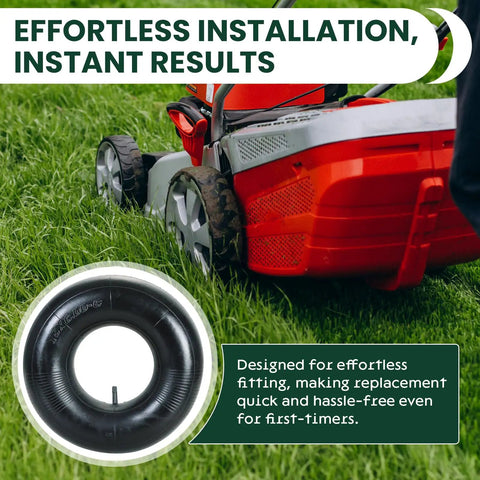 Lawn mower on grass with a 2 Pack 15x6.00-6 Inner Tubes Heavy Duty Replacement, showing installation with TR-13 valve.