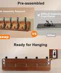Wall Mounted Coat Rack With Five Tri Hooks, Heavy Duty Wooden Coat Hanger For Clothes Hats And Jackets, pre-assembled with pine board.