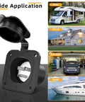 Heavy Duty 15A AC Shore Power Flanged Inlet With Waterproof Nema 5-15P Male Receptacle Flush Mount Outlet displayed for RVs, sheds, garages, and boats.
