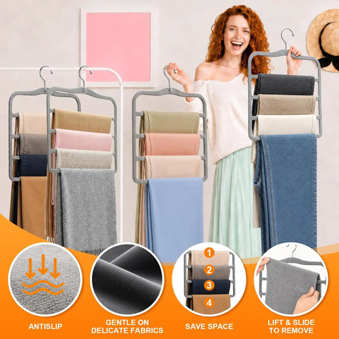 Slick Pants Hangers Space Saving Two Pack Multi Tier Closet Organizers Grey Heavy Duty Wardrobe Game Changer Compact Vertical Rack For Small Spaces Ultimate Closet Flex Setup