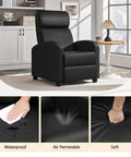 Comfy PU Leather Recliner Chair For Home Theater Seating With Lumbar Support, Overstuffed High Density Foam And Pocket Springs
