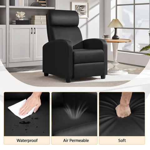 Comfy PU Leather Recliner Chair For Home Theater Seating With Lumbar Support, Overstuffed High Density Foam And Pocket Springs