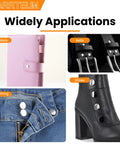Image showing the use of 120 Piece Leather Snap Fasteners Kit With 3 Setter Tools 15mm Stainless Steel Snaps on wallets, belts, shoes, and denim.