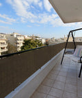 Outdoor Balcony Privacy Screen 2.5 Ft By 15 Ft Railing Cover With 30 Inch Mesh Panels And Zip Ties, Brown, installed on balcony