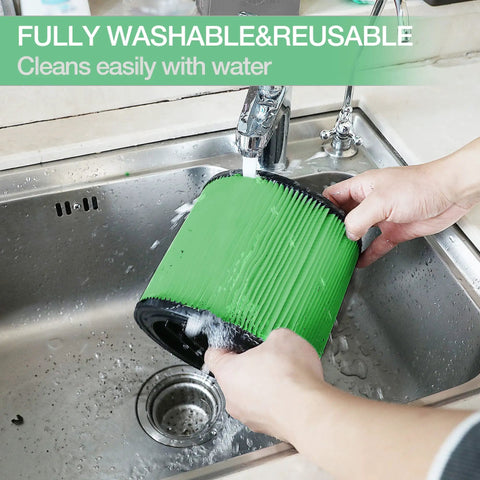 Person washing High Performance Cartridge Filter 90304 90344 Fits Most 5 To 16 Gallon Wet Dry Vacuums under running water