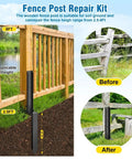Heavy Duty Fence Post Repair Kit With Ground Anchor Spike No Dig Easy Install Support Stake for wood posts, Type A shown in use