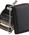 RFID Blocking Zipper Wallet For Women With 16 Card Slots And 2 Cash Pockets Compact Keychain Wallet in black color