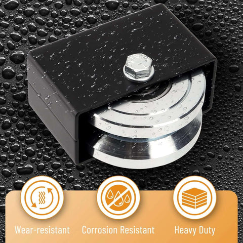 4 Inch V Groove Slide Gate Wheel With Welded Bracket Box, heavy duty, rust resistant, and black powder coated for sliding gates.