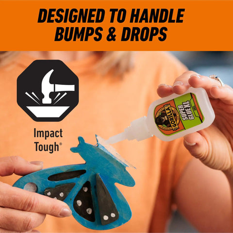 Rock Solid Super Glue Gel No Drip Formula For Precision Repairs And Vertical Fixes Quick Setting Anti Clog Bottle Clear Adhesive Heavy Duty Bonding Pack Of Two, applied on blue butterfly craft.