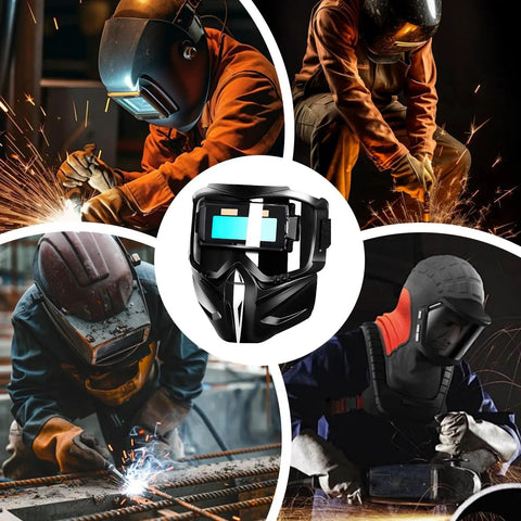 Automatic Welding Helmet With True Color Lens, Safety Cover, And Air Supply Respirator System for Pro Arc Welding in Use