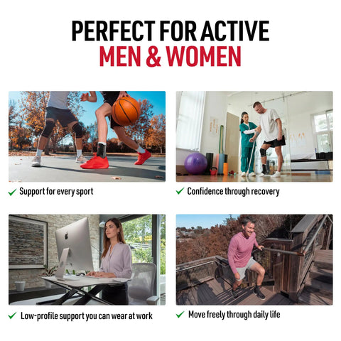 Ultralight Lace Up Ankle Brace With Figure 8 Strapping for men and women, showing active lifestyle and versatile use scenarios