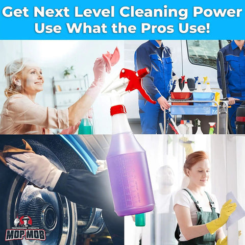 Chemical Resistant 24 Oz Spray Bottles 10 Pack Heavy Duty Trigger Sprayer With Adjustable Nozzle Leak Proof Design For Automotive Detailing Window Washing And Janitorial Work Built Solid For The Daily Grind with cleaning scenes.