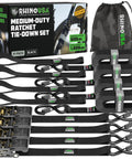 Heavy Duty Ratchet Straps Set 1 Inch X 15 Feet 4 Pack With Safety S Hooks 1,823 Lb Break Strength displayed with black webbing.