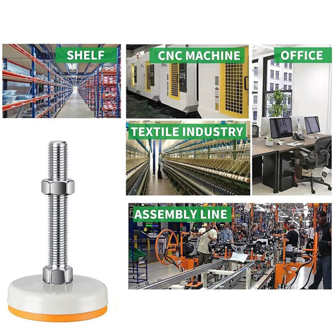 Heavy Duty Adjustable Machine Feet Levelers with quick thread for stability in various industrial applications.