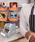 Digital Coin Sorter And Counter Machine With Automatic Currency Separator and Clear Display tracks total value, placed on counter with coins.