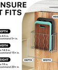 Two Pack Over The Cabinet Door Organizer Holder Set With Wall Mount Basket And Over The Door Shelf 13.5W X 4.25D X 9.25H And 12.5W X 3.6D X 9.25H Fits Inside Cabinets Or Over Doors Silver Finish Easy Install Space Saver For Real showing cutting boards in a cabinet organizer.