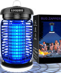 Bug Zapper Outdoor and Indoor Dual Use With UV LED Light 4200V High Voltage Waterproof Insect Killer next to packaging