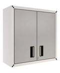 Front view of Heavy Duty Wall Mount Garage Cabinet With Lockable Two Doors Removable Shelf 44 Lb Capacity Ready To Assemble Metal Organizer