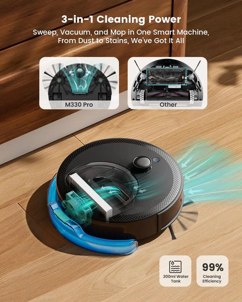 LiDAR Robot Vacuum And Mop with Slick Smart Mapping, Obstacle Avoidance, Tangle Free Pet Hair Cleanup, 2.4GHz 5GHz WiFi App Control, M330 Pro
