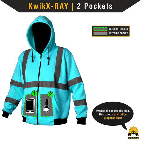 Men's Reflective Safety Jacket Fleece Hoodie Yellow High Visibility Class 3 ANSI OSHA Compliant with exterior pockets