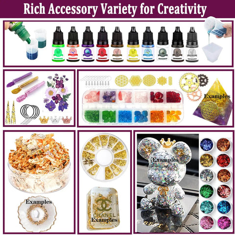 All In One Resin Kit For Beginners And Pros With 125 Pieces Jewelry Making Set Including Sphere And Pyramid Molds Crystal Molds And Epoxy Supplies For DIY Crafts And Art Projects accessories and tools display