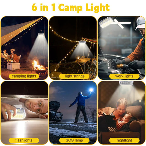 All In One Camping String Light Rope 21 Ft Waterproof LED 3000LM USB Rechargeable With multiple lighting modes in use