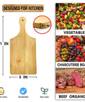 Front view of bamboo mini charcuterie board with handle; 11x5 in, 0.3 in thick, unfinished wood
