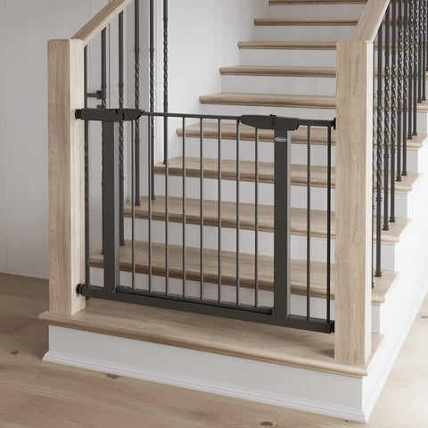 Walk Through Metal Baby Gate For Doorways, Adjustable From 29.5 To 40.5 Inches, 29.5 Inches Tall, Pressure Mounted, Stylish in Gray