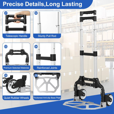 Lightweight Folding Hand Truck With No Sweat Compact Design And Hella Easy Storage For Sweet Everyday Moves And Multi Purpose Utility Dolly Cart With Smooth Rolling Wheels, featuring telescopic handle and reinforced joints.