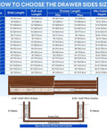 Chart showing dimensions for Beefy Heavy Duty Locking Drawer Slides with 390 lb load capacity, detailing slide, pull-out, and drawer lengths.