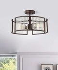 Frey 3 Light Oil Rubbed Bronze Semi Flush Ceiling Fixture With Glass Crystals And Crystal Downlight Transitional Modern Style 16 Inch Wide Hardwired Indoor Lighting shown in a living room setting.